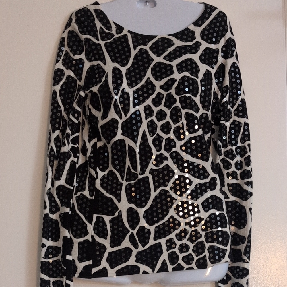 Black and White Sequin Long Sleeve Top